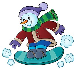 Image showing Snowman on snowboard theme image 1