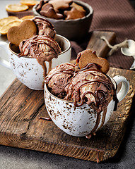 Image showing chocolate ice cream decorated with gingerbread heart