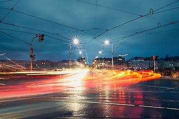 Image showing Light trails in the city