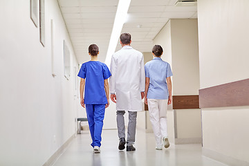 Image showing group of medics or doctors walking along hospital