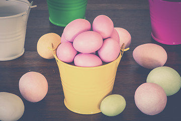 Image showing Easter eggs on a wooden table