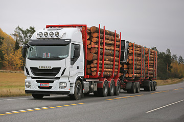Image showing White Iveco Stralis 560 Logging Truck Transport