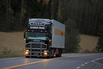 Image showing Black Scania Reefer Truck on the Road