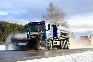 Image showing Scania Snowplow Truck Clears Road 