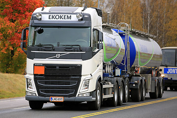 Image showing White Volvo Tank Truck of Ekokem in Autumn