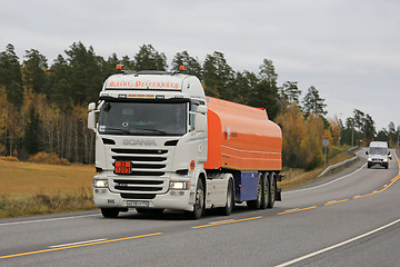 Image showing Scania Semi Fuel Tanker among Traffic 