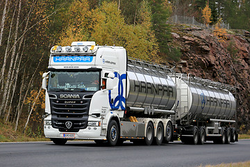 Image showing White Super Scania R620 Tank Truck on the Road
