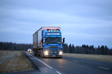 Image showing Scania Trucking on Early Winter Evening