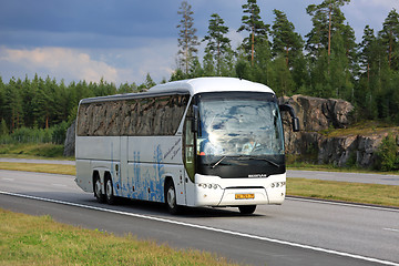 Image showing White Neoplan Tourliner Coach Bus on Motorway