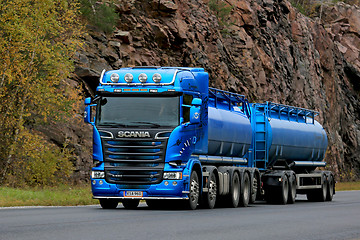 Image showing Blue Scania R580 Tank Truck on the Road