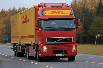 Image showing Red DHL Transport Truck on the Road