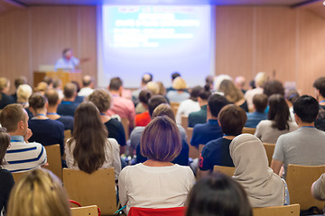 Image showing Audience in lecture hall on scientific conference.