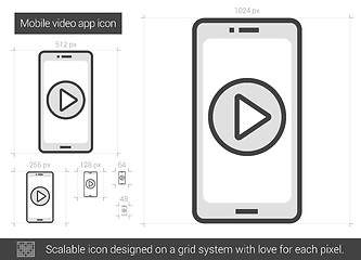 Image showing Mobile video app line icon.