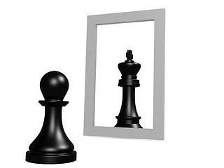 Image showing Pawn looking in the mirror seeing queen