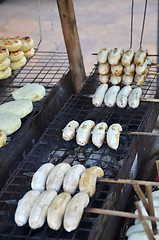 Image showing Sweet grilled bananas at asian food market