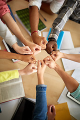 Image showing group of international students making fist bump