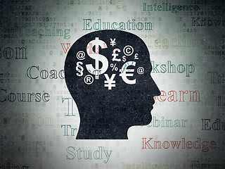 Image showing Learning concept: Head With Finance Symbol on Digital Data Paper background