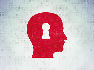 Image showing Advertising concept: Head With Keyhole on Digital Data Paper background