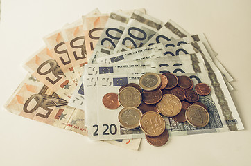 Image showing Vintage Euros coins and notes