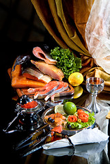 Image showing Still Life With Fish In Retro Style
