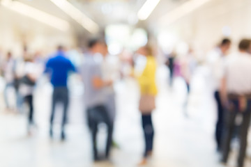 Image showing Abstract blurred people socializing during coffee break at business conference.