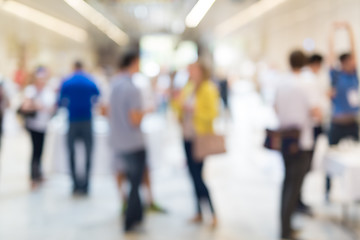 Image showing Abstract blurred people socializing during coffee break at business conference.