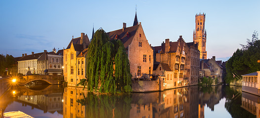 Image showing Rozenhoedkaai and Dijver river canal in Bruges, Belgium.