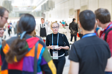 Image showing People interacting during coffee break at medical conference.