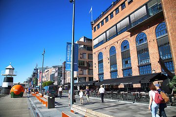 Image showing OSLO, NORWAY – AUGUST 17, 2016: People walking on modern distr