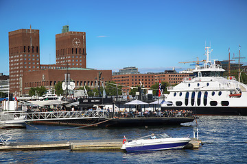 Image showing OSLO, NORWAY – AUGUST 17, 2016: People walking on modern distr