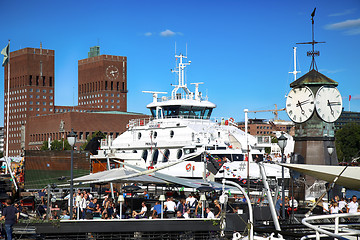 Image showing OSLO, NORWAY – AUGUST 17, 2016: People walking on modern distr