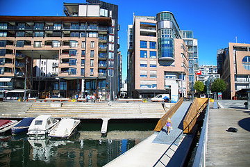 Image showing OSLO, NORWAY – AUGUST 17, 2016: People walking on modern distr