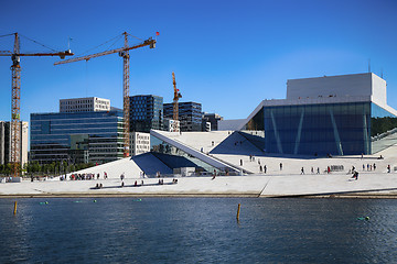 Image showing OSLO, NORWAY – AUGUST 17, 2016: Tourist on the Oslo Opera Hous