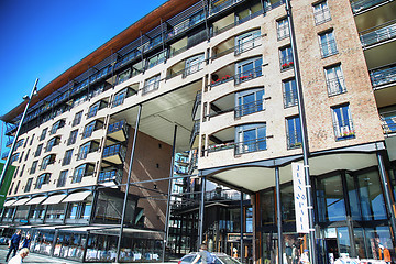 Image showing OSLO, NORWAY – AUGUST 17, 2016: People walking on modern distr