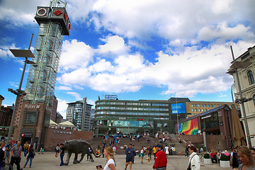 Image showing OSLO, NORWAY – AUGUST 18, 2016: People walking on wonderful Pl