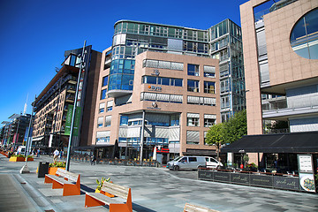 Image showing OSLO, NORWAY – AUGUST 17, 2016: People walking on modern distr