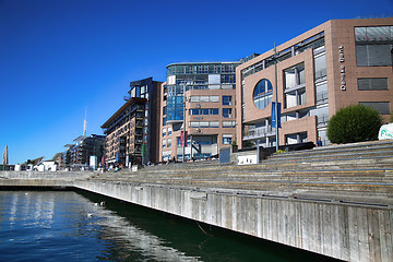 Image showing OSLO, NORWAY – AUGUST 17, 2016: People walking on modern distr