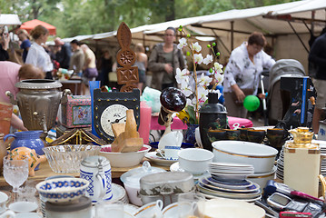 Image showing Market boot with objects beeing sold at weekend flea market in Berlin.