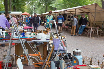 Image showing Market boot with objects beeing sold at weekend flea market in Berlin.