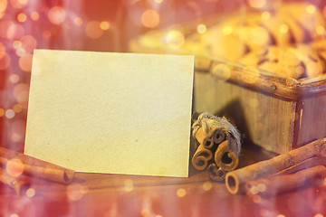 Image showing  greeting card and christmas oat cookies 