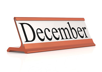 Image showing December word on table tag isolated 