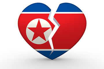 Image showing Broken white heart shape with North Korea flag