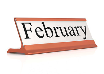 Image showing February word on table tag isolated 