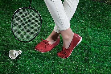 Image showing Woman\'s Legs And Badminton Racket