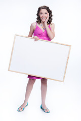 Image showing Young Emotional Woman With A Board