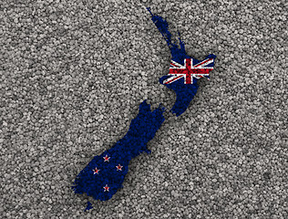 Image showing Map and flag of New Zealand on poppy seeds,