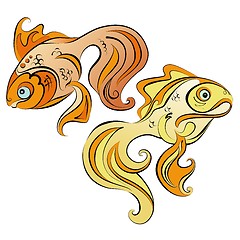 Image showing Illustration of two stylized gold fish on white background