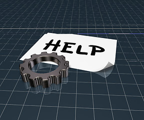 Image showing the word help on paper sheet and gear wheel - 3d rendering