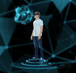 Image showing happy man in virtual reality headset or 3d glasses