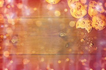 Image showing close up of oat cookies on wooden table